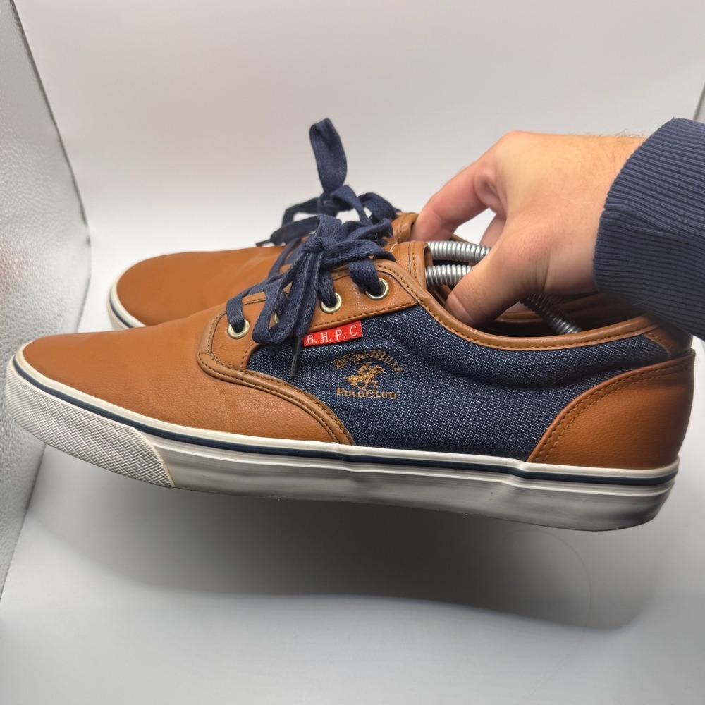 Beverly Hills Polo Club Morris Mens Brown Navy Blue Low Top Sneakers Size 12